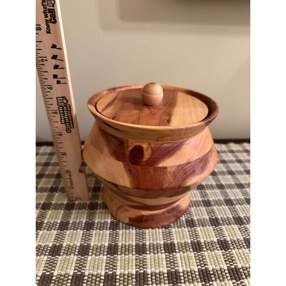 Vintage Handcrafted Wooden Storage Jar With Lid By Rossie Dezern - Picture 10 of 13